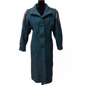 VTG 80s Collection Elegante Blue Wool Blend Statement Coat Sz L Mobwife Goth